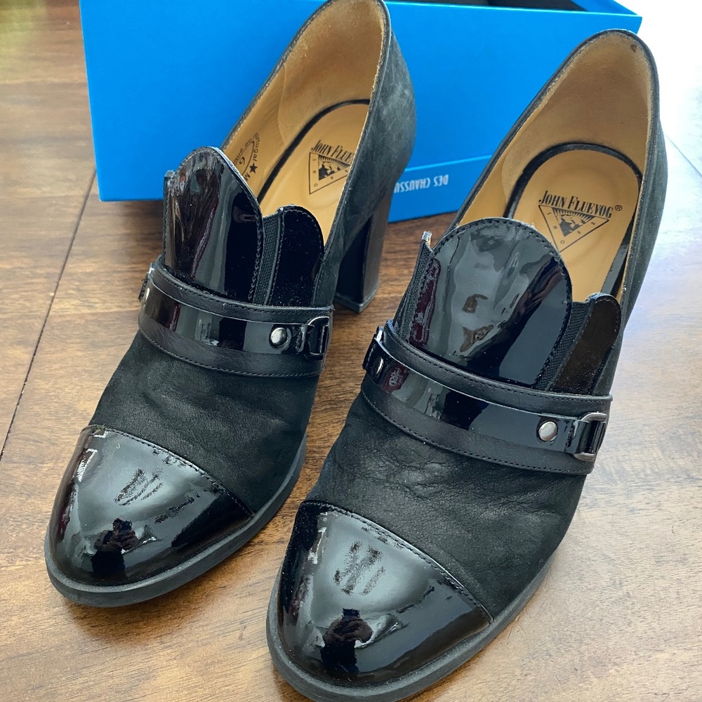 John Fluevog Carlyne Attic black high heels women’s 9 EUC